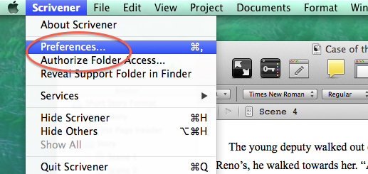 in scrivener change the font for all projects for mac
